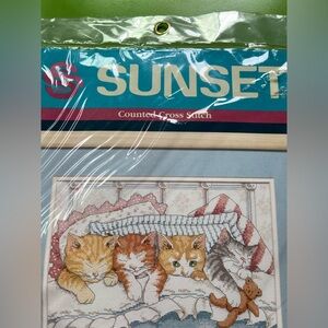 Sunset Counted Cross Stitch Kit Sleepy Cats kitty bedtime A Samuel 1993 new